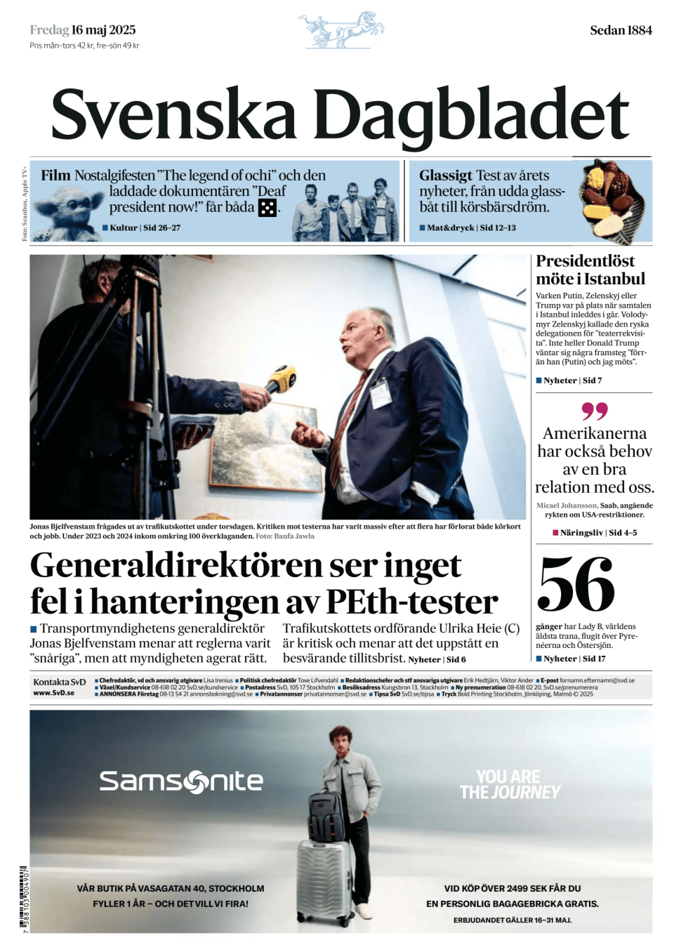 Prima-pagina-Svenska Dagbladet-edizione-di-oggi-20250516